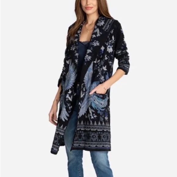 Elegant Black and Gray Patterned Long Cardigan - Picture 6 of 8